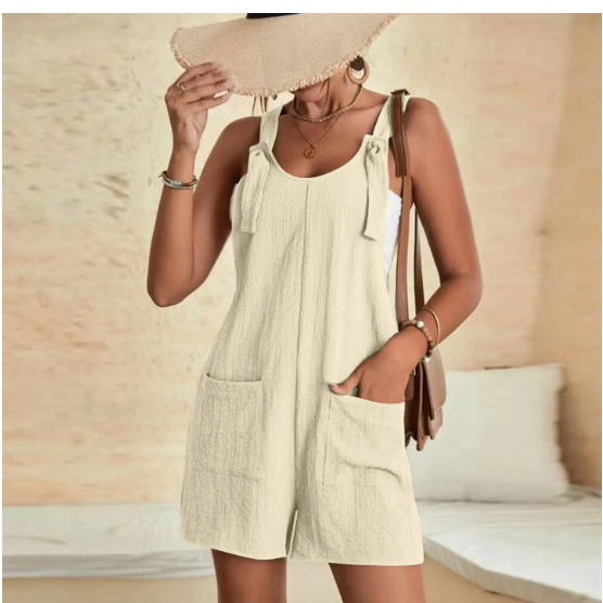 Solid Color Romper with Pockets